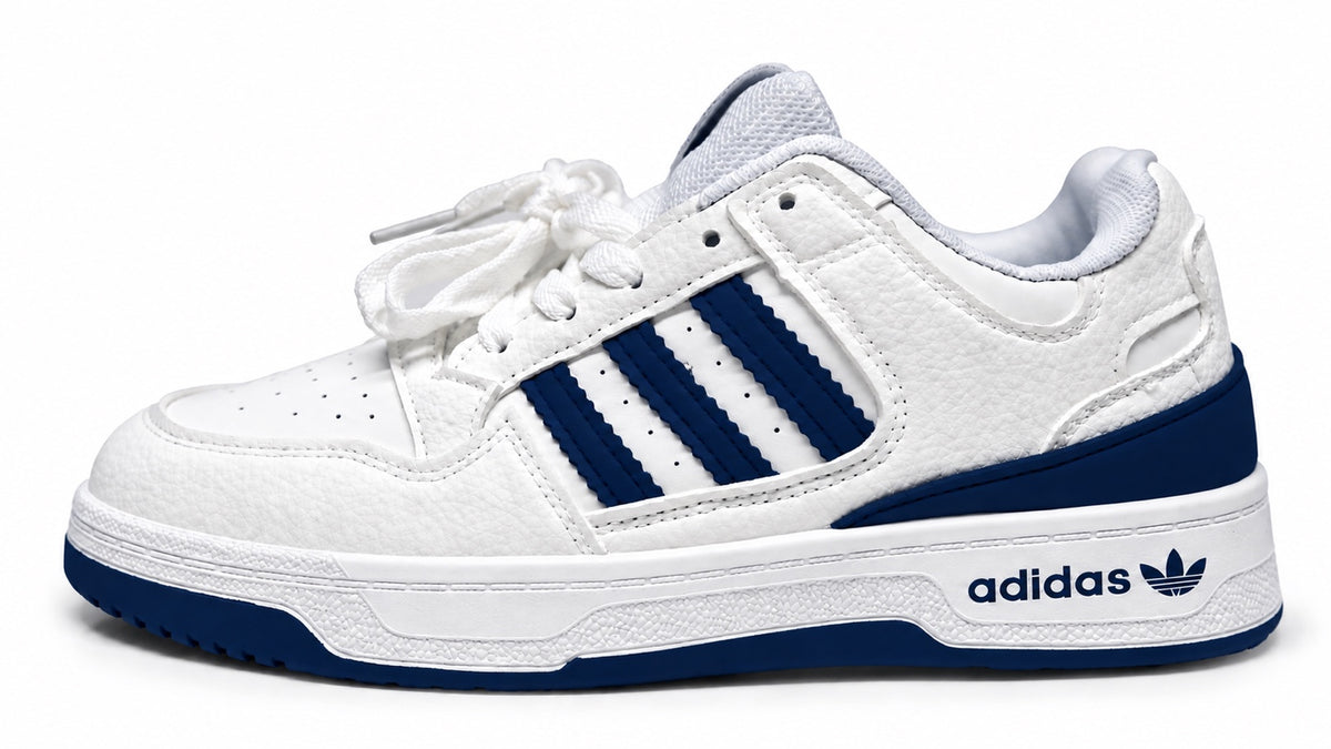 Adidas Forum Low homme blanche avec détails bleu marine