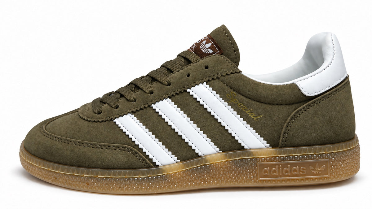Adidas Spezial Homme kaki et blanc avec semelle gomme