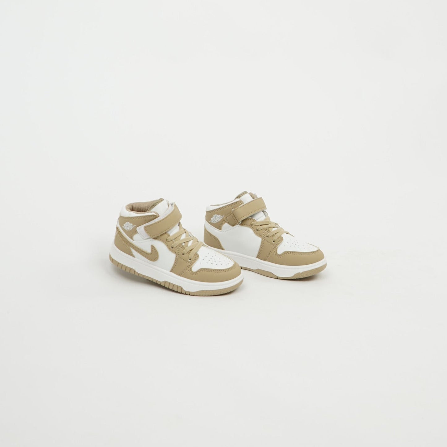 Kids Air Jordan 1 Mid White/Khaki Velcro 