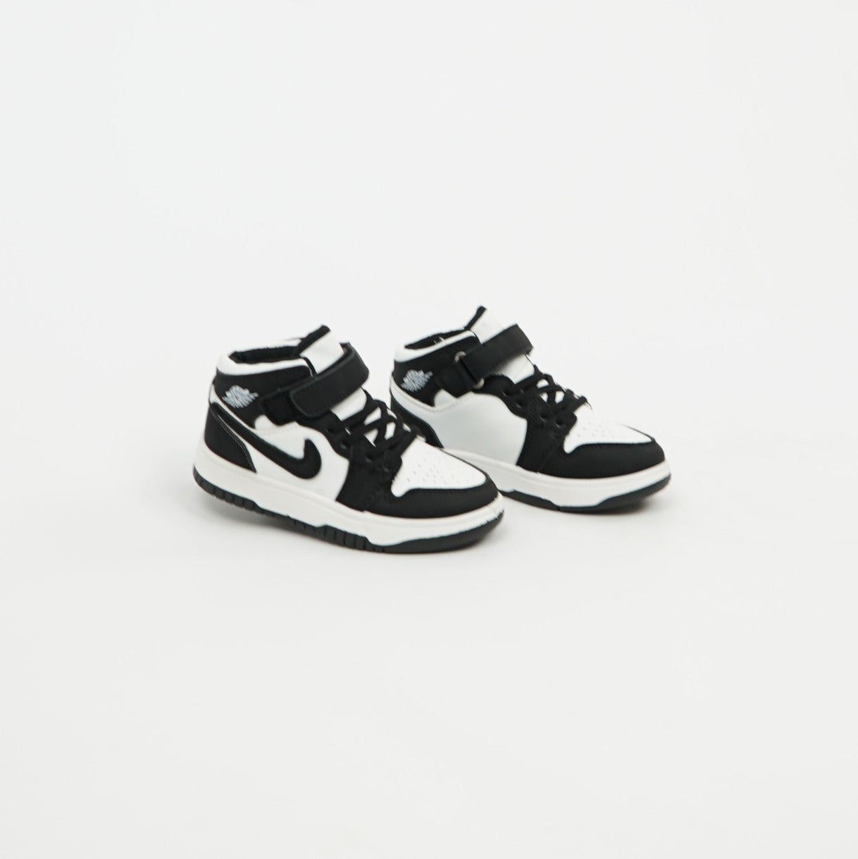 Kids Air Jordan 1 Mid Black/White Panda Velcro 