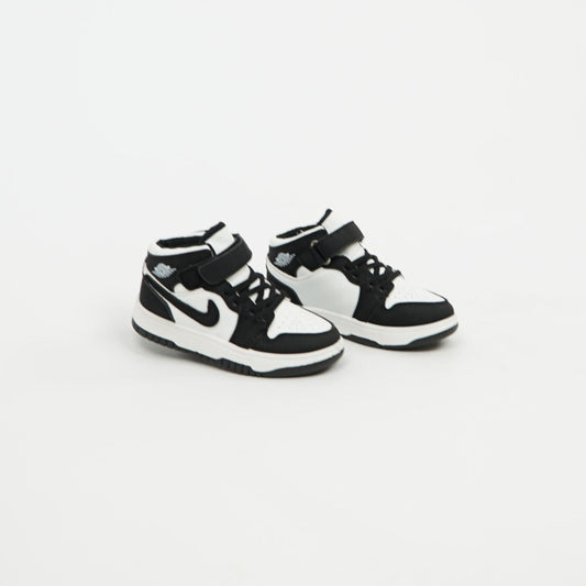 Kids Air Jordan 1 Mid Black/White Panda Velcro 