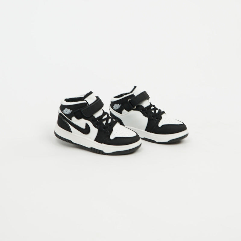 Kids Air Jordan 1 Mid Black/White Panda Velcro 