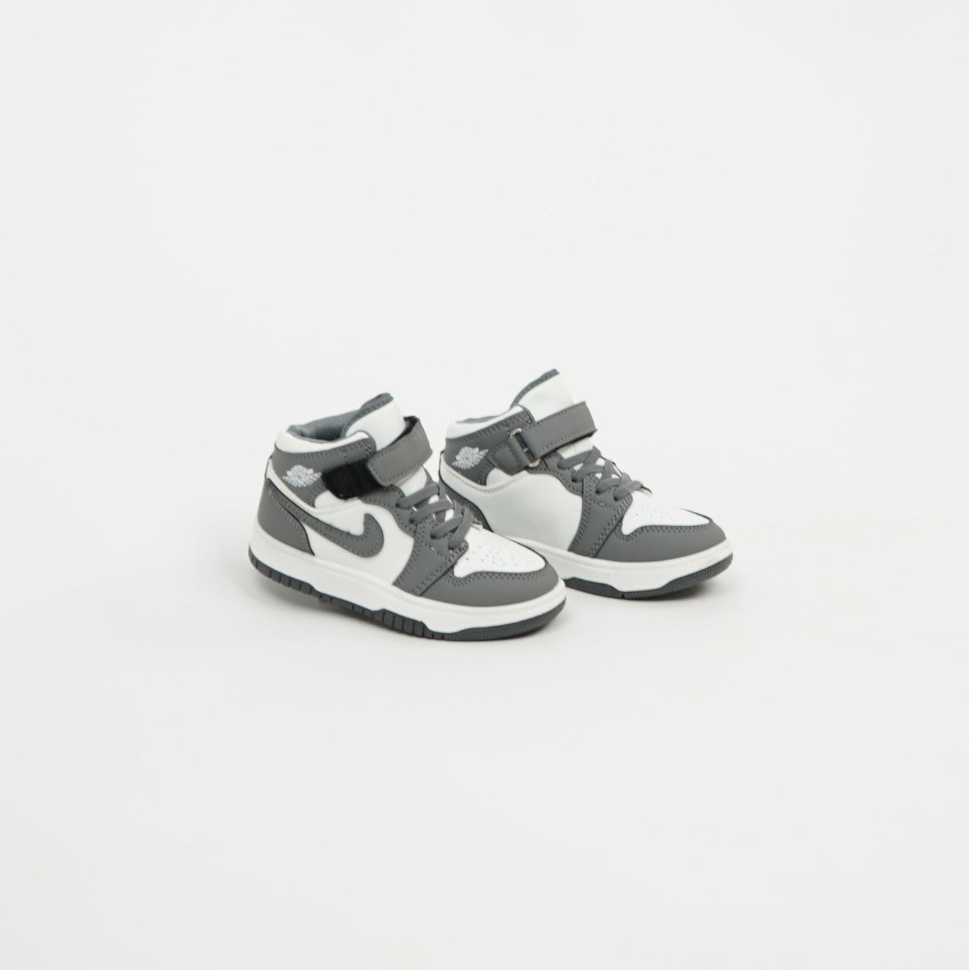 Kids Air Jordan 1 Mid Grey/White Velcro 