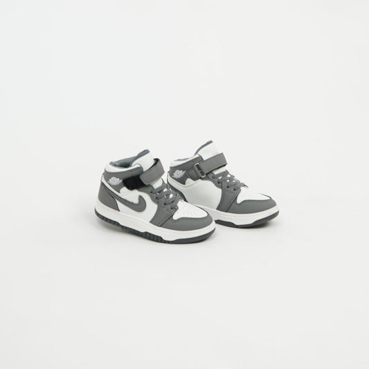 Kids Air Jordan 1 Mid Grey/White Velcro 