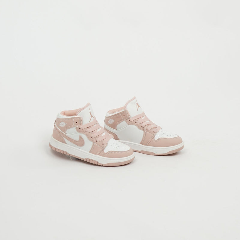 Kids Air Jordan 1 Mid White/Pink Velcro 