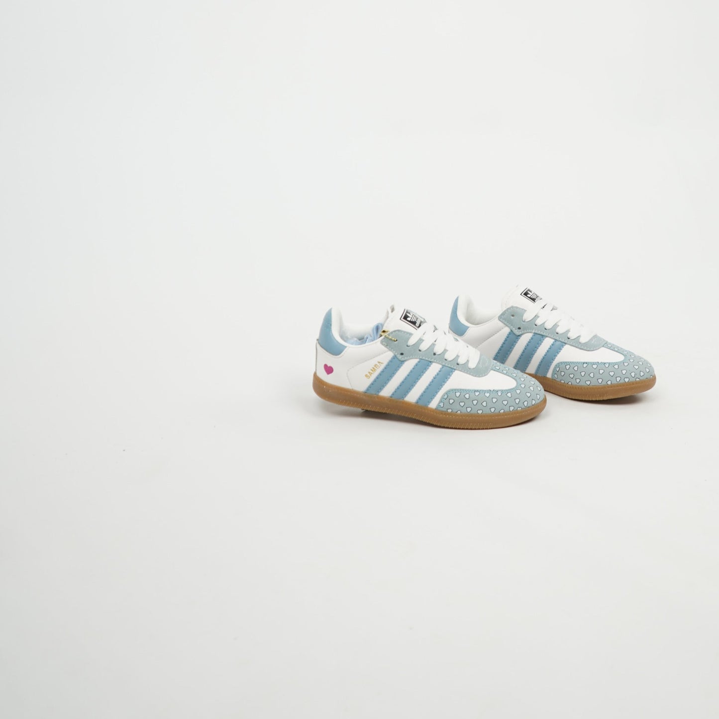 Kids Adidas Samba OG Baby Blue/White/Hearts/Gum 