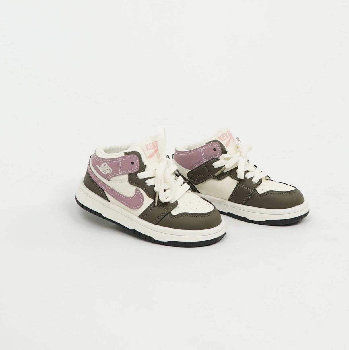 Kids Air Jordan 1 Mid Olive/Pink/White 