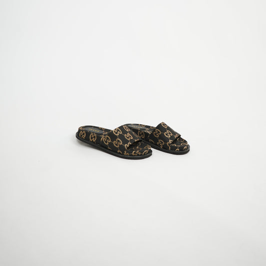 Gucci GG Canvas Slide – Dark Brown/Gold 