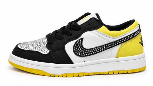 Sneakers low custom strass noir, blanc et jaune DENIZ