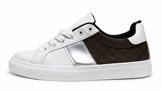 Sneakers femme blanc marron et argent motif monogramme DENIZ