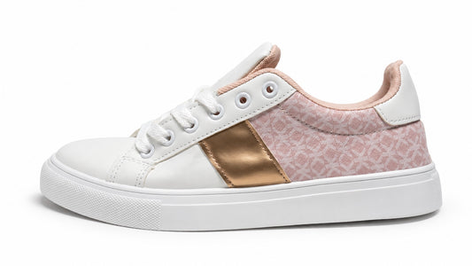 Sneakers femme blanc rose poudré et doré motif monogramme DENIZ