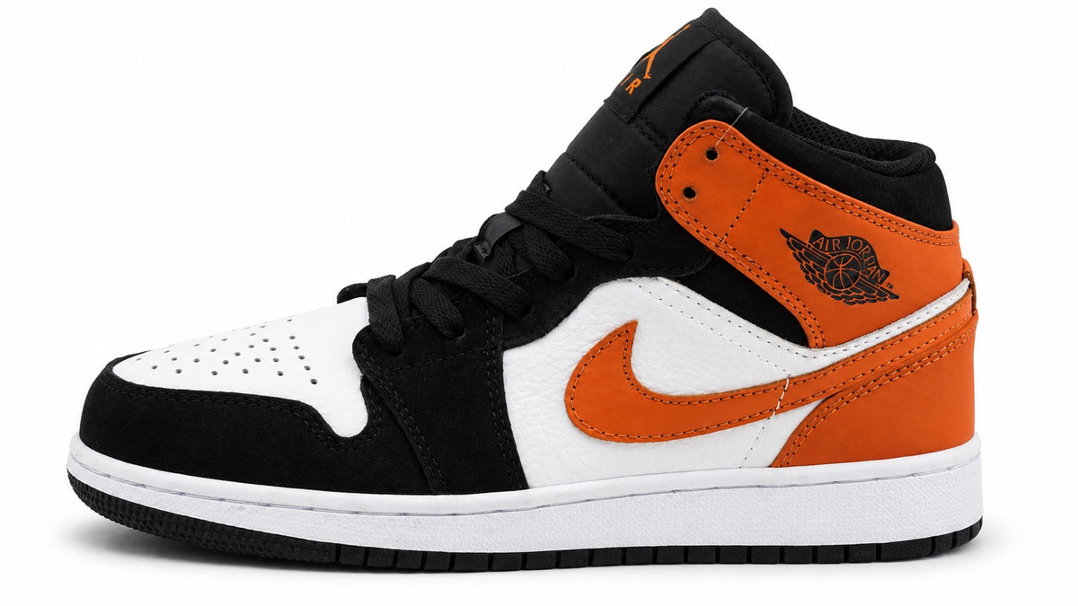 Air Jordan 1 Mid orange blanc noir