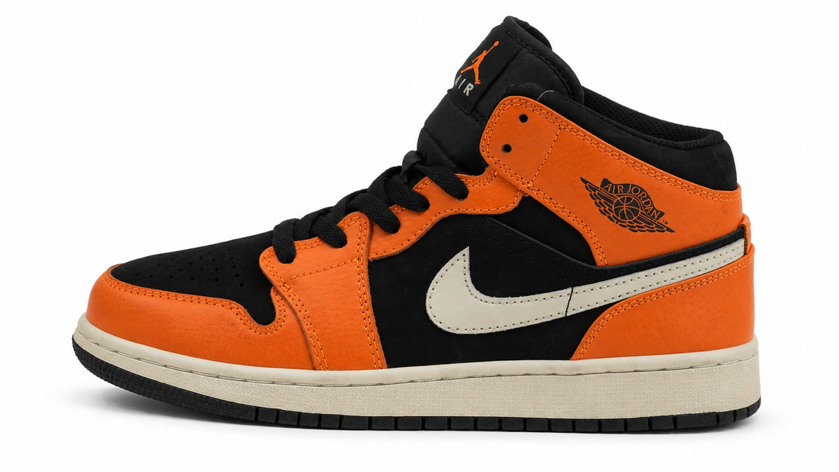 Air Jordan 1 Mid orange noir blanc